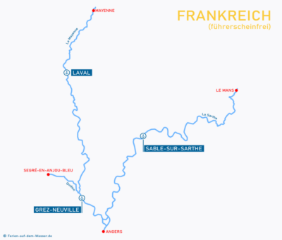 Wasserkarte Anjou mit Häfen für Hausbooturlaub