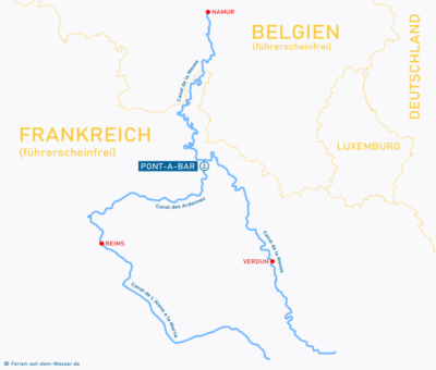 Wasserkarte Ardennen mit Häfen für Hausbooturlaub