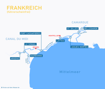 Wasserkarte Camargue mit Häfen