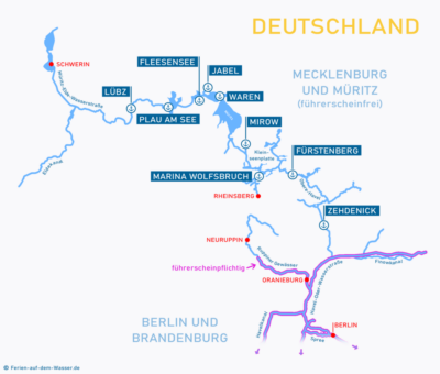 Uebersicht Wasserkarte Mecklenburger Seen und Brandenburg