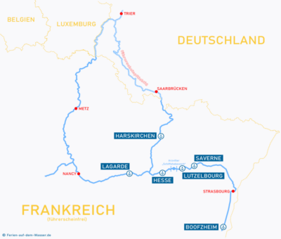 Karte der Wasserwege für Hausbooturlaub im Elsass