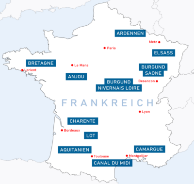 Übersicht Regionen für Hausbooturlaub in Frankreich
