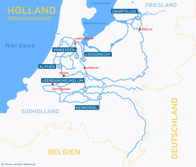 Übersicht der Starthäfen für Hausbooturlaub nähe Amsterdam