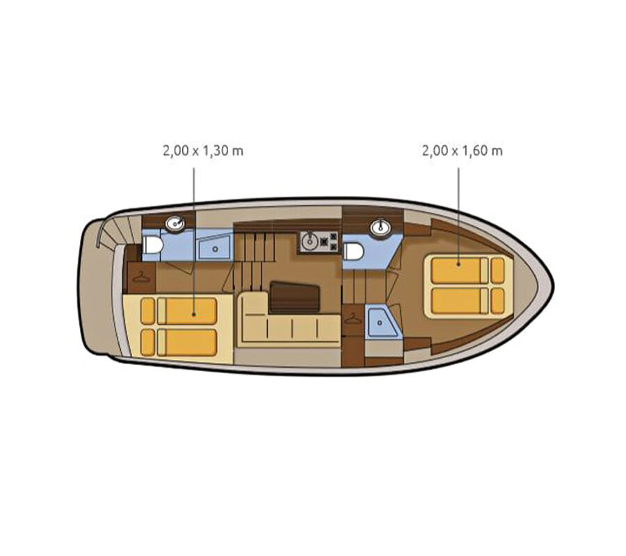 Grundriss Aventura 34 - 2 Kabinen