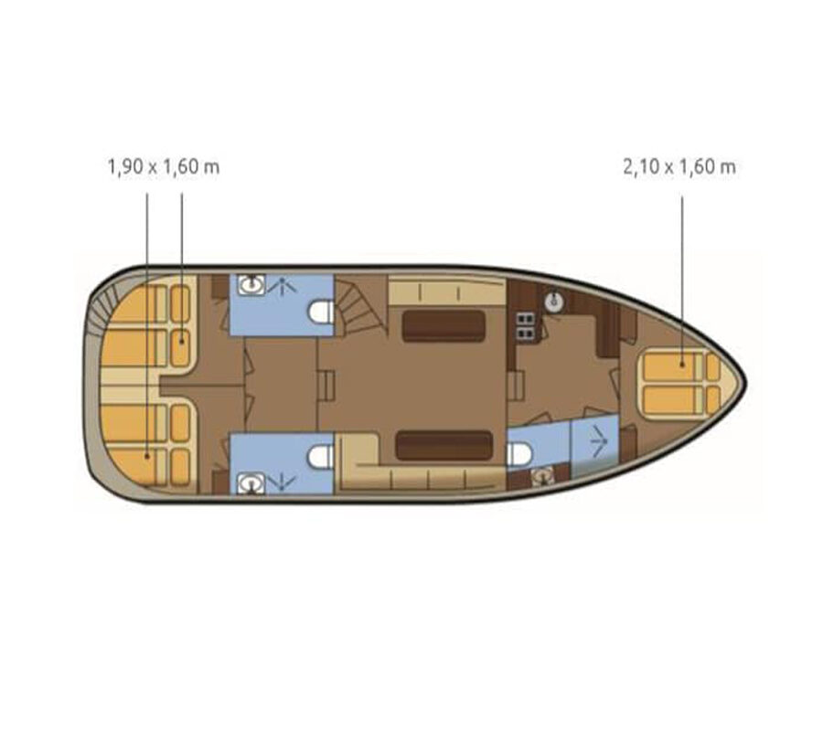 Grundriss Gruno 44 - 3 Kabinen