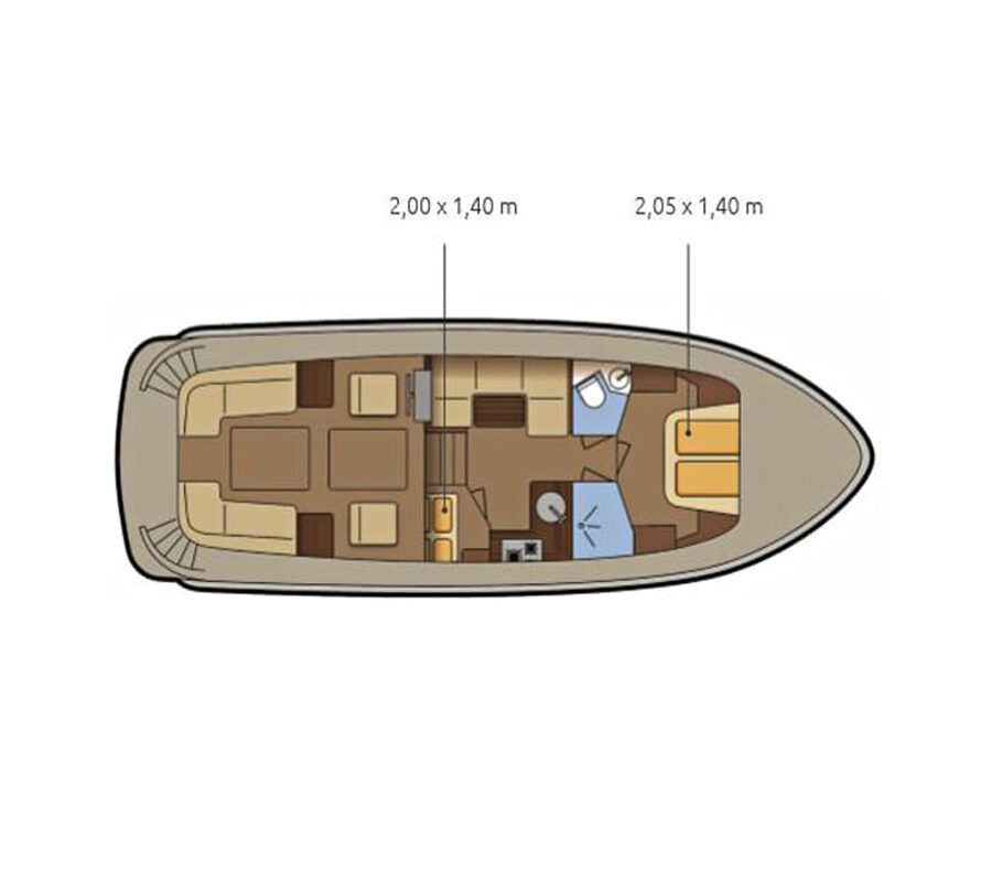 Grundriss Gruno 38 Cabrio - 2 Kabinen