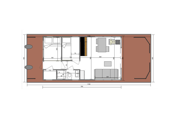 Grundriss Bungalow Hausboot - 2 Kabinen