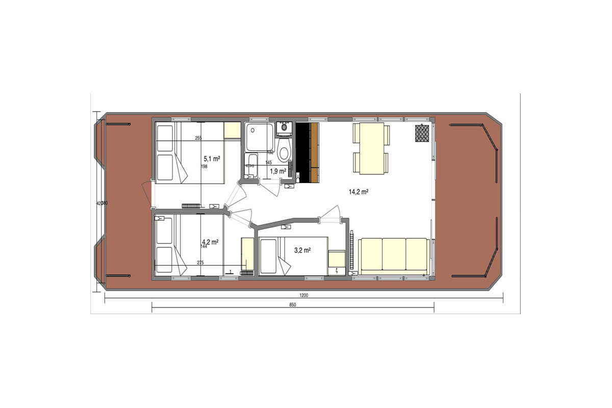 Grundriss Apart LL - 3 Kabinen