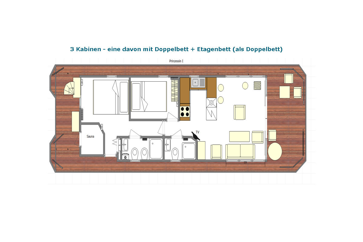 Grundriss Hausboot Apart XXL - 2 Kabinen