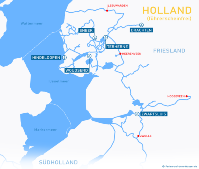 Wasserkarte Friesland mit Häfen