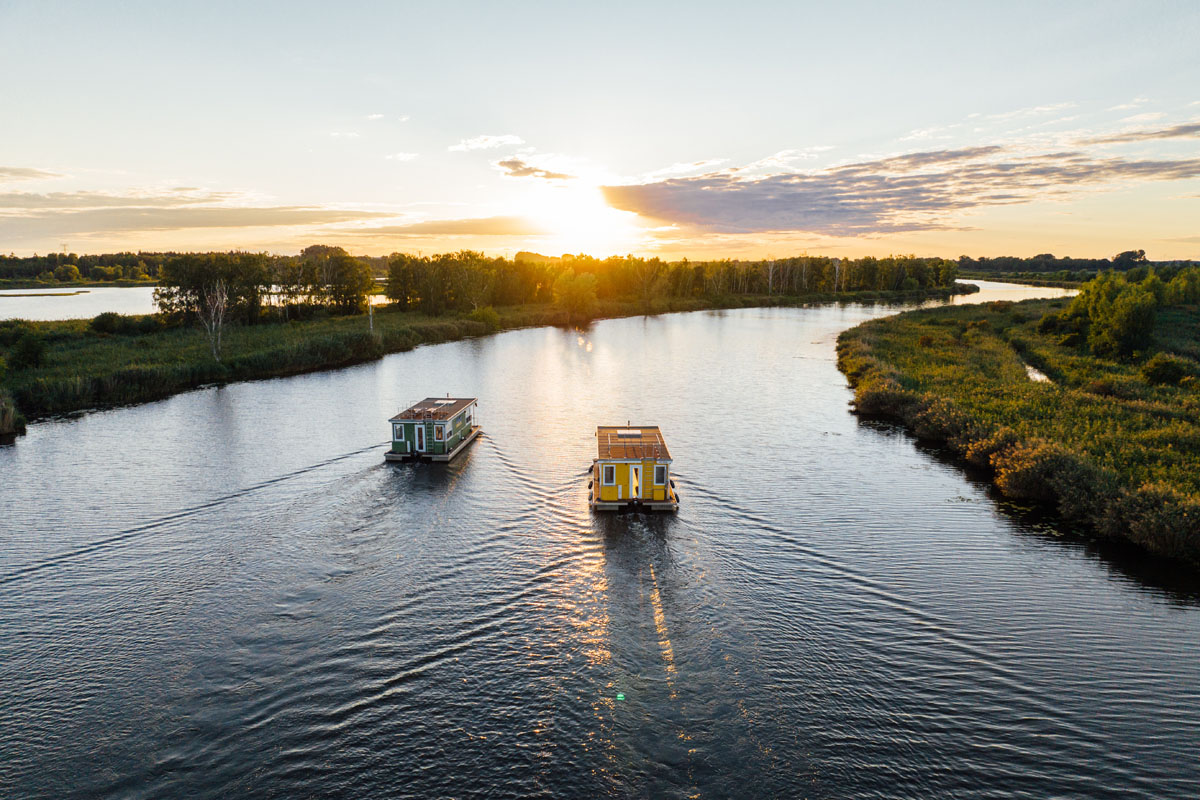 Sonnenuntergang  Bungalowboote Peene