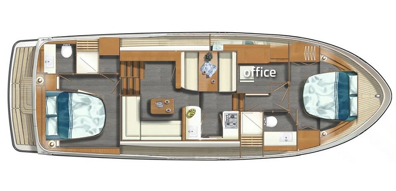 Grundriss Motoryacht Linssen 40.0 AC Keyif - 2 Kabinen und Office-Kabine